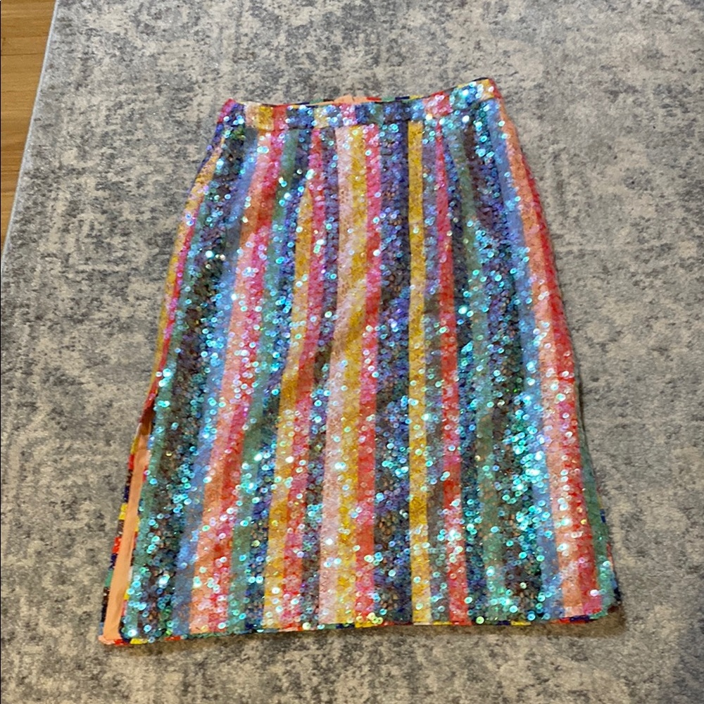 Anthropologie Maeve Rainbow Sequin pencil skirt size 6